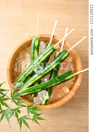 Pickled cucumbers arranged in a tub Pickled cucumbers arranged in a tub 115110021