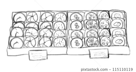 顯示許多百吉餅的手繪線條圖插圖 顯示許多百吉餅的手繪線條圖插圖 115110119