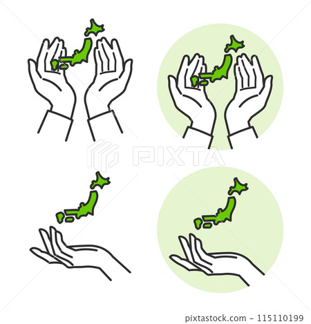 將日本列島的圖示託在手掌上,展示各縣的簡單插圖。 將日本列島的圖示託在手掌上,展示各縣的簡單插圖。 115110199