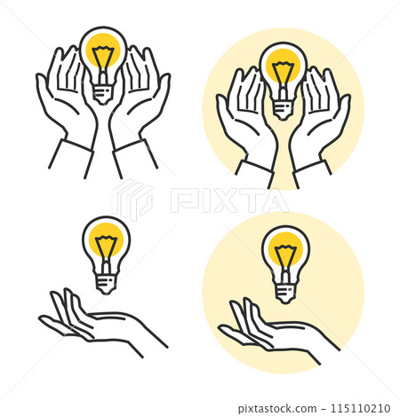 A simple illustration of a hand holding a light bulb icon to express ideas and inspiration 115110210
