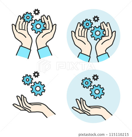 A simple illustration of a hand holding a gear, representing manufacturing and engineering 115110215