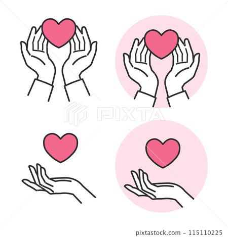 手掌上握著心形圖示的簡單插圖，以表達體貼和友善。 115110225