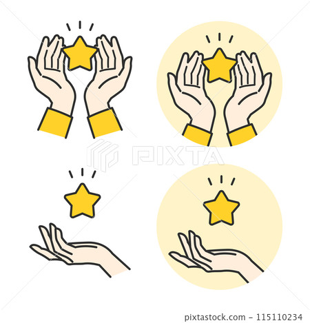 A simple illustration of a person holding a star in the palm of their hand, which represents a reward, to represent rewards and point activities. 115110234