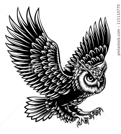 Owl Mascot Bird Wings Spread Flying Illustration Owl Mascot Bird Wings Spread Flying Illustration 115110770