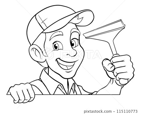Window Cleaner Cartoon Car Wash Squeegee Man 115110773
