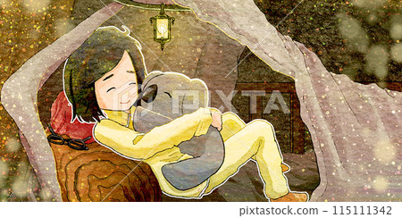 一個穿著睡衣的女孩擁抱毛絨無尾熊的插圖 115111342