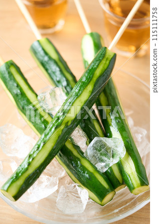 Pickled cucumber served on a glass plate Pickled cucumber served on a glass plate 115111758