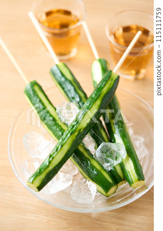 Pickled cucumber served on a glass plate Pickled cucumber served on a glass plate 115111759