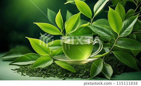 綠茶倒入杯中 115111838