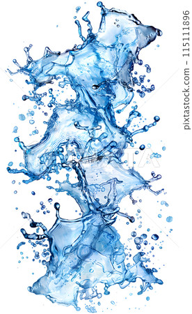 Electric blue paint splashing on white canvas, resembling a natural landscape 115111896