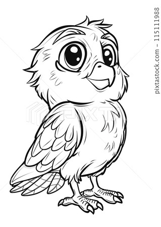 An art drawing of a baby owl with large eyes and a cute gesture An art drawing of a baby owl with large eyes and a cute gesture 115111988