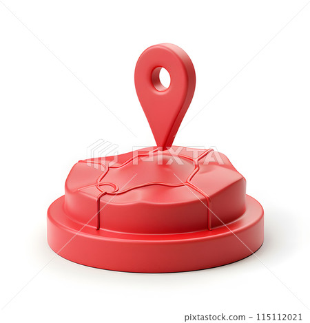 A red chair with a red pin on top of a gas circle and magenta bean bag chair 115112021