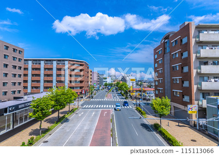 Yokohama cityscape in Japan, overlooking Kitayamada Station on the Yokohama Municipal Subway Green Line 115113066