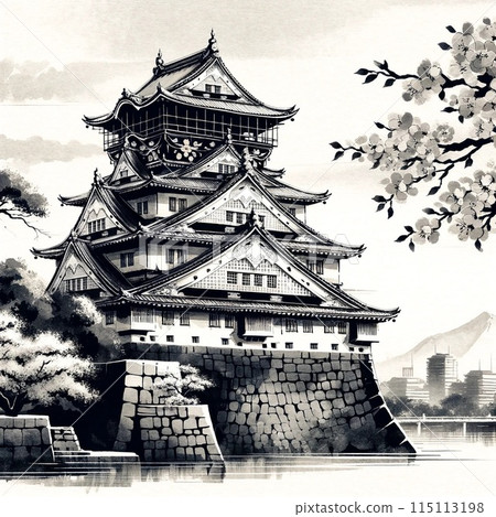 Osaka Castle Ink Painting Osaka Castle Ink Painting 115113198
