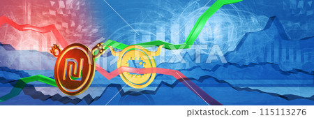 semiconductor price growth in shekel. expensive cost of consumer electronics in israel concept. 3D illustration of bullish microchip market trend due to chip shortage 115113276