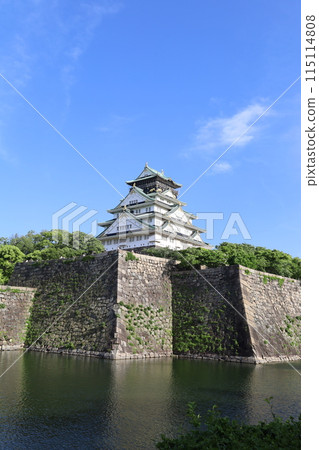 Osaka Castle Park, Osaka Castle with fresh greenery as seen from the lounge of a high-rise apartment building, early summer, summer, spring, Osaka Castle, Osaka sightseeing, Osaka Castle on a clear day 115114808