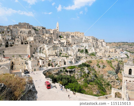 Matera, Italy: Sassi townscape and red bus Matera, Italy: Sassi townscape and red bus 115115013