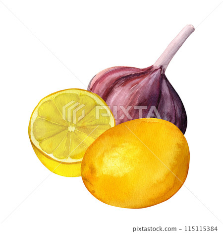 Green and black olives, olive leaves and peppercorns, watercolor hand painted set, isolated on white background 115115384