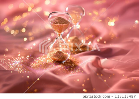 Hourglass on Pink Surface With Golden Glitter 115115487