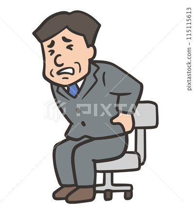 A middle-aged office worker who suffered back pain while sitting on a chair 115115613