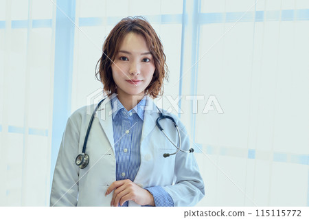 Female doctor standing by the window Female doctor standing by the window 115115772