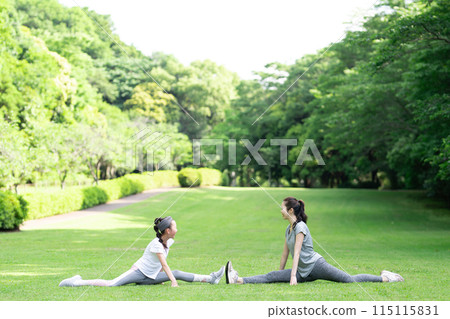 Parents and children exercising together Parents and children exercising together 115115831