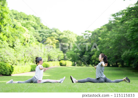 Parents and children exercising together Parents and children exercising together 115115833