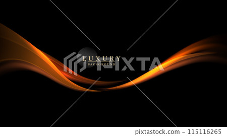 Illustration with an isolated wavy pattern in gold, copper color on a black background 115116265