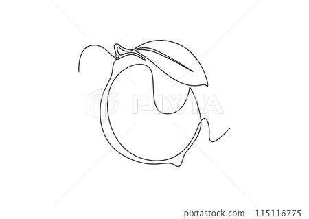 Single continuous line drawing of whole healthy organic lemon for orchard logo identity. Fresh lemonade fruitage concept for fruit garden icon. Dynamic one line draw graphic design vector illustration Single continuous line drawing of whole healthy organic lemon for orchard logo identity. Fresh lemonade fruitage concept for fruit garden icon. Dynamic one line draw graphic design vector illustration 115116775