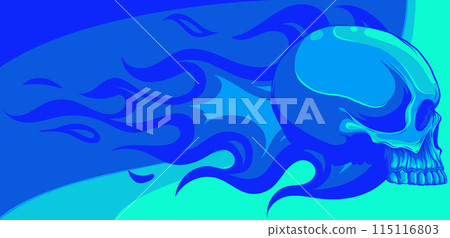 vector illustration of Skull on Fire with Flames on white background. digital han draw 115116803