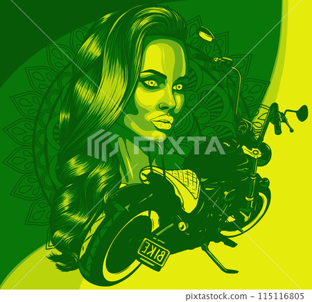 vector illustation vintage chopper motorcycle with woman skull makeup vector illustation vintage chopper motorcycle with woman skull makeup 115116805