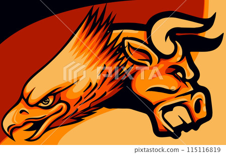 vector illustration of bull and eagle head 115116819