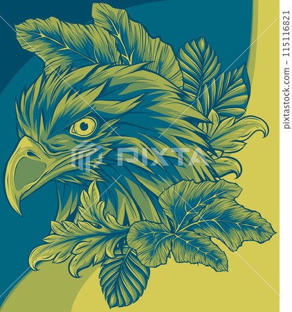 vector illustration of eagle head with leaves vector illustration of eagle head with leaves 115116821