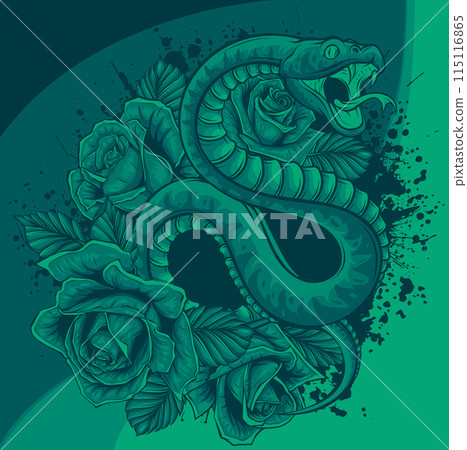 vector illustration of snake with roses and leaves vector illustration of snake with roses and leaves 115116865