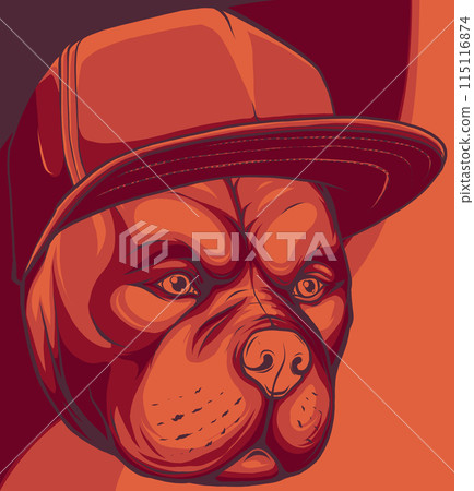vector illustration of Pitbull dog in cap. vector illustration of Pitbull dog in cap. 115116874