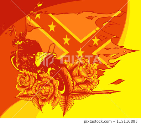 vector illustration of motorcycle bike with roses and confederate flag 115116893