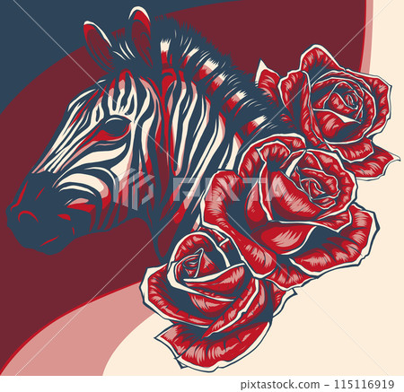 vector illustration of zebra head with roses 115116919