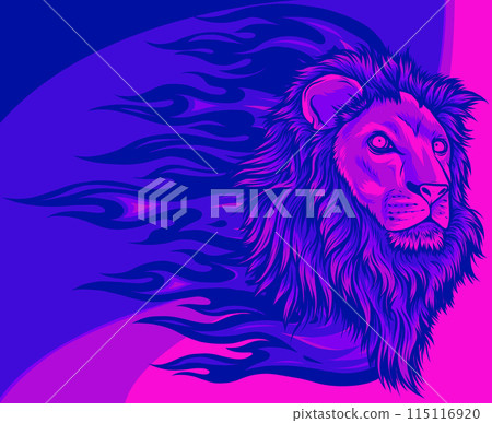 Head lion with flames isolated on white background. 115116920