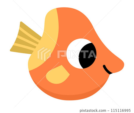 Vector orange abstract fish icon. Under the sea illustration with cute funny creature. Ocean animal clipart. Cartoon underwater or marine clip art for children isolated on white background 115116995