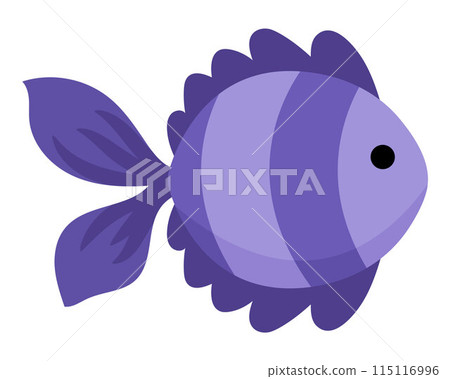 Vector purple abstract fish icon. Under the sea illustration with cute funny creature. Ocean animal clipart. Cartoon underwater or marine clip art for children isolated on white background Vector purple abstract fish icon. Under the sea illustration with cute funny creature. Ocean animal clipart. Cartoon underwater or marine clip art for children isolated on white background 115116996