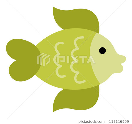 Vector green abstract fish icon. Under the sea illustration with cute funny creature. Ocean animal clipart. Cartoon underwater or marine clip art for children isolated on white background 115116999