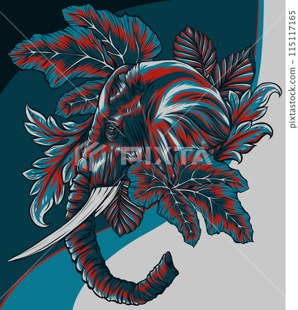 vector illustration of African elephant head with leaves vector illustration of African elephant head with leaves 115117165