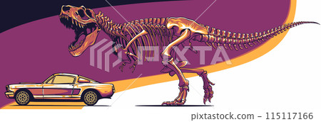 vector illustration of skeleton dinousaur chase car vector illustration of skeleton dinousaur chase car 115117166
