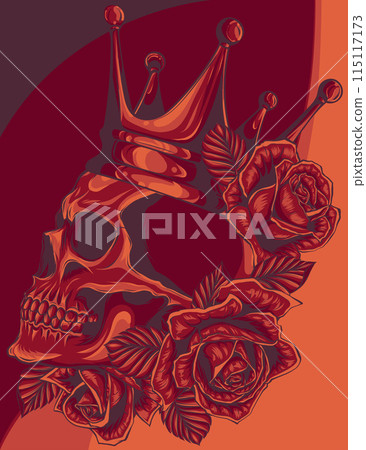 vector illustration of skulls crown and red roses on white background 115117173