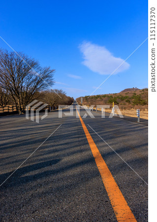 通往榛名湖的筆直道路,藍天白雲 通往榛名湖的筆直道路,藍天白雲 115117370