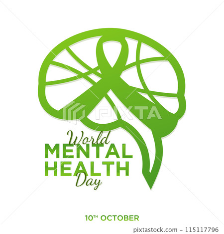 World Mental Health Day letter with brain ribbon World Mental Health Day letter with brain ribbon 115117796
