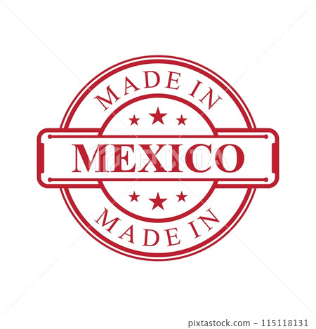 Made in Mexico label icon with red color emblem Made in Mexico label icon with red color emblem 115118131