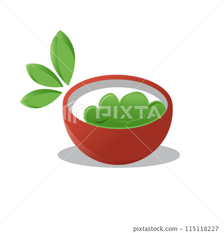 Bowl icon with leaf isolated on white background Bowl icon with leaf isolated on white background 115118227