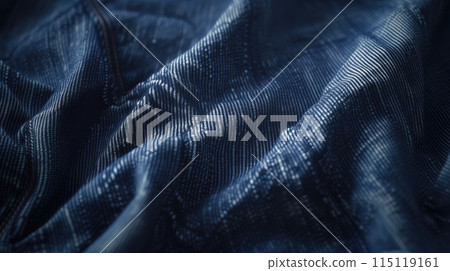 Close-up detail of denim weave texture, high quality photo emphasizing textile detail 115119161