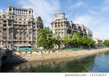 Dambovita riverfront in Bucharest, Romania Dambovita riverfront in Bucharest, Romania 115119257